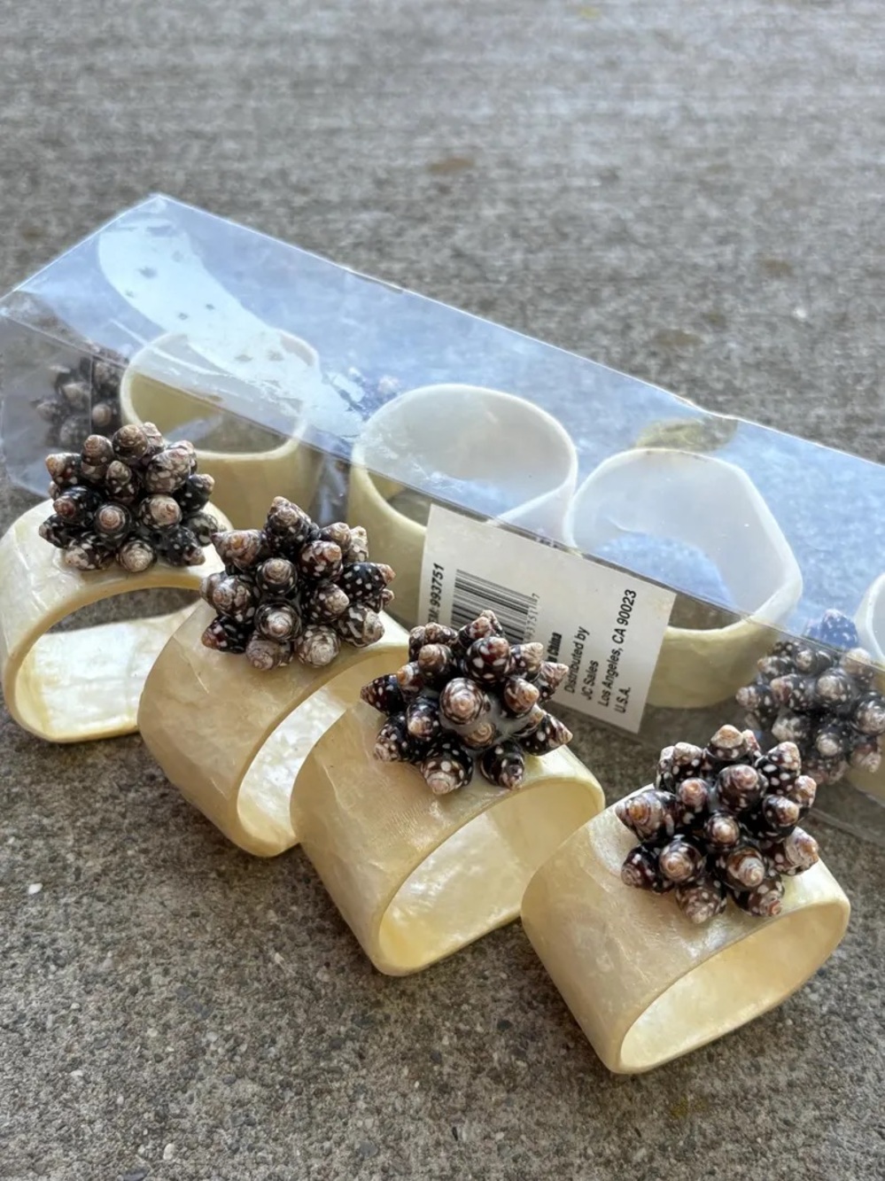 Vintage Capize & Real Shell Napkin Rings Set of 8 Coastal Beach House